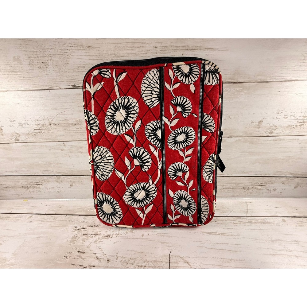 Vera‎ Bradley Night and Day Quilted Tablet Laptop Sleeve Red Black White Floral